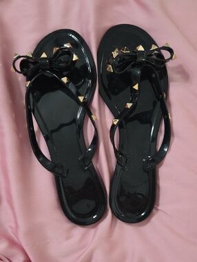Women’s Black Bow Studded Jelly Sandals